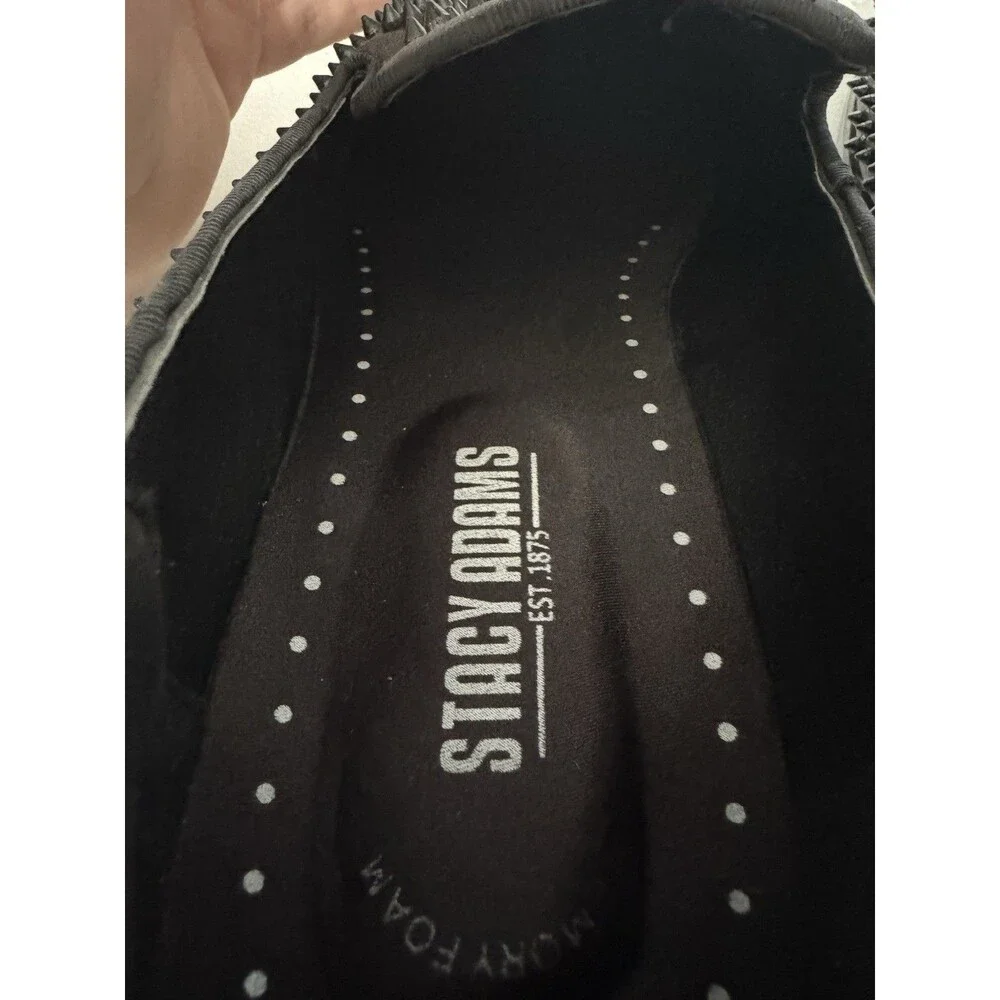 Stacy Adams Black Studded Slip-On Dress Loafers Synthetic Round Toe Men US 9.5